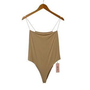 Micas Womens Sleeveless Square Neck bodysuit Sz Medium Beige New